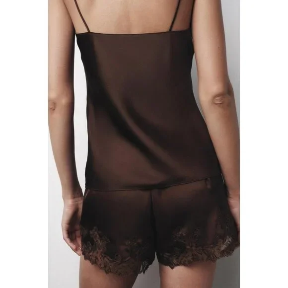 ZARA SATIN TOP WITH EMBROIDERY AND LACE - Picture 3 of 5